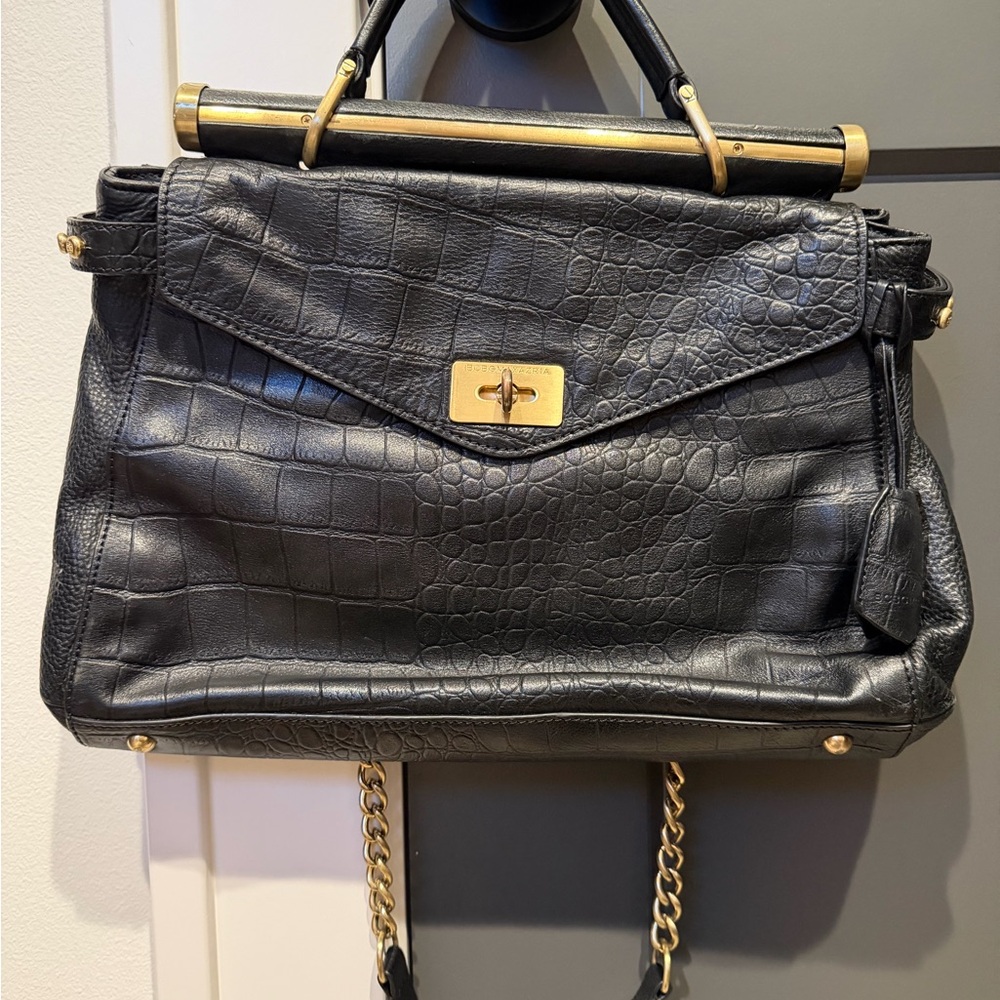 BCBGMAXAZRIA Black Crocodile-Embossed Handbag